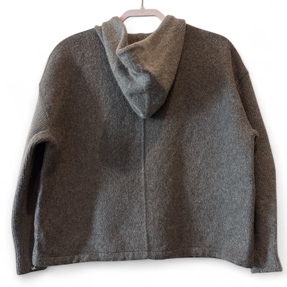 MASSIMO Dutti Gray Wool Blend Bungee Cinch Side Ribbed Hoodie Sweatshirt Small - Picture 6 of 14
